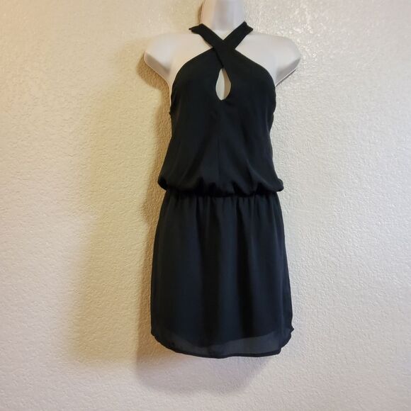 KRISA Black Slip Mini Halter Dress XS Black - Picture 1 of 7